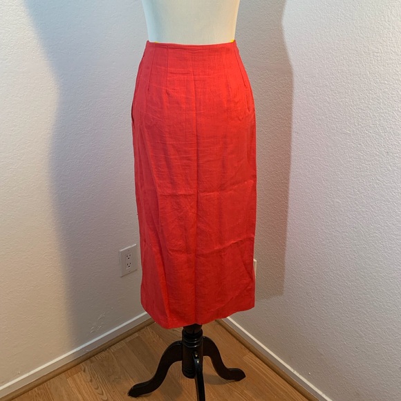 VGUC Vintage 80s Ann Tjian for Kenar Long Red Linen Pencil Skirt - Picture 4 of 8
